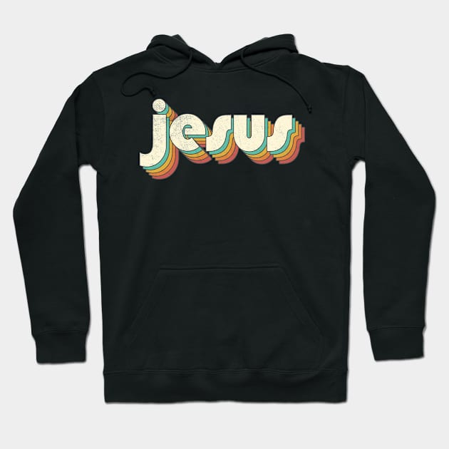 Retro Vintage Rainbow Jesus Letters Distressed Style Hoodie by Cables Skull Design